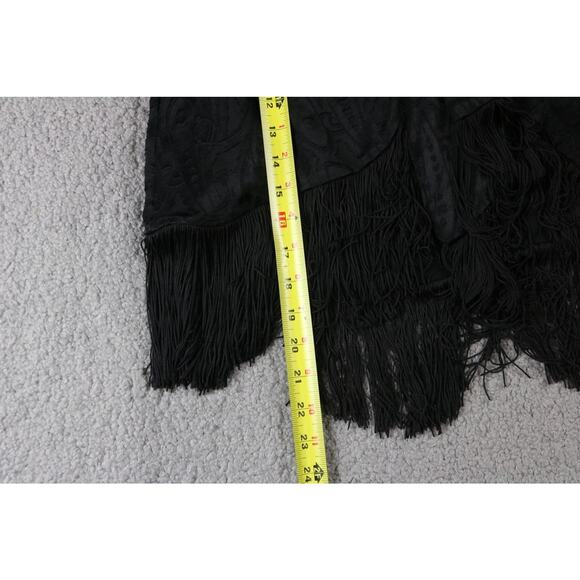 New Anthropologie Skirt 4 Black Brocade Fringe Tie Front Mini Tassel - Picture 8 of 8
